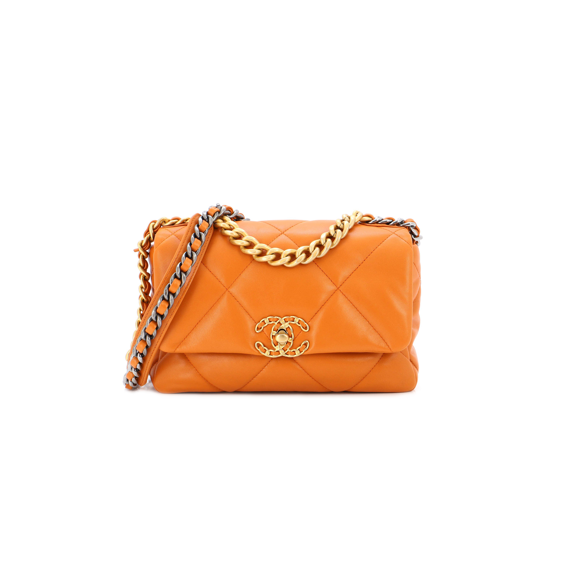 Ch*el 19 flap small orange brown lambskin as1160 (26*16*9cm)